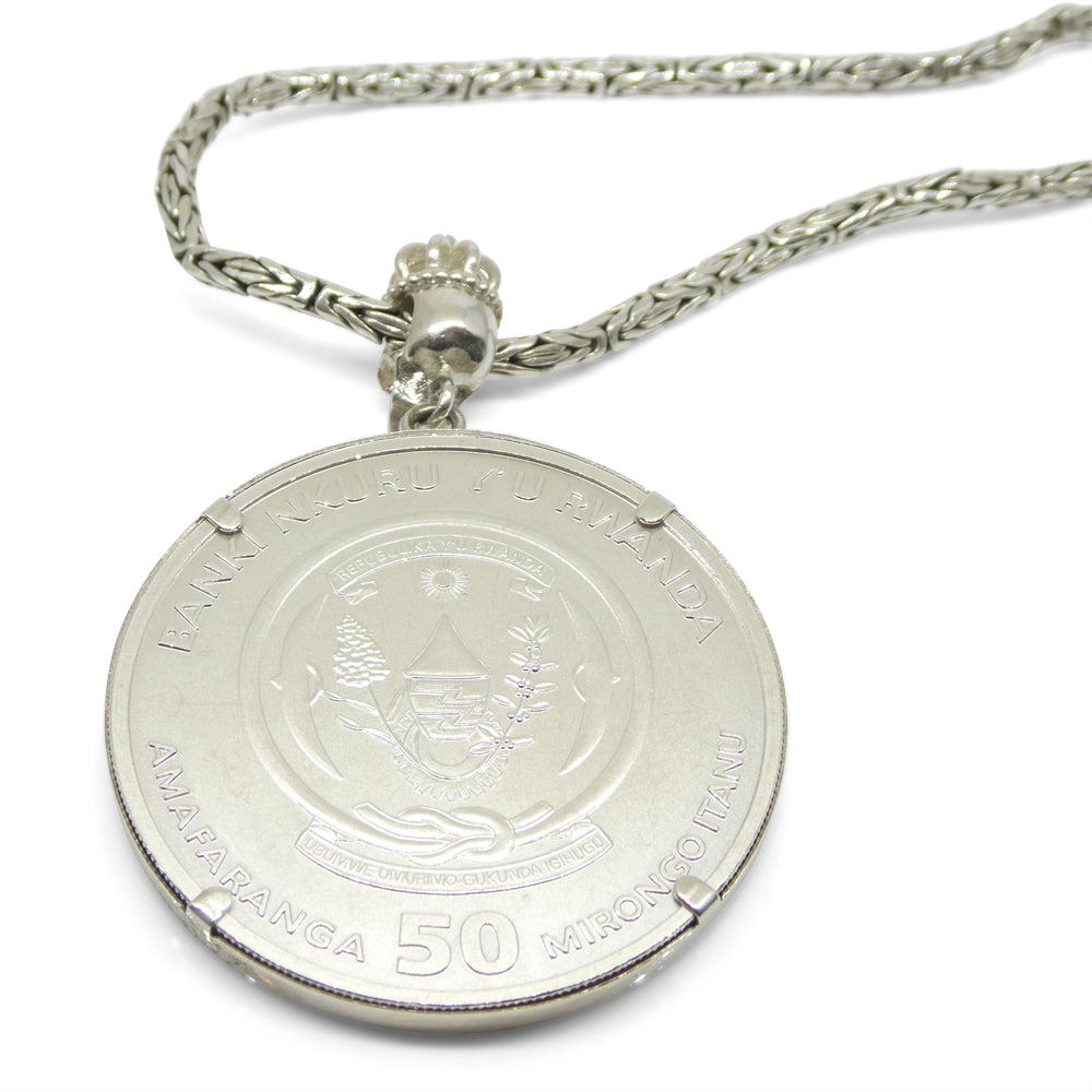 Year of the Rabbit Lunar Ounce Coin Necklace with Emeralds set in Sterling Silver - Skyjems Wholesale Gemstones