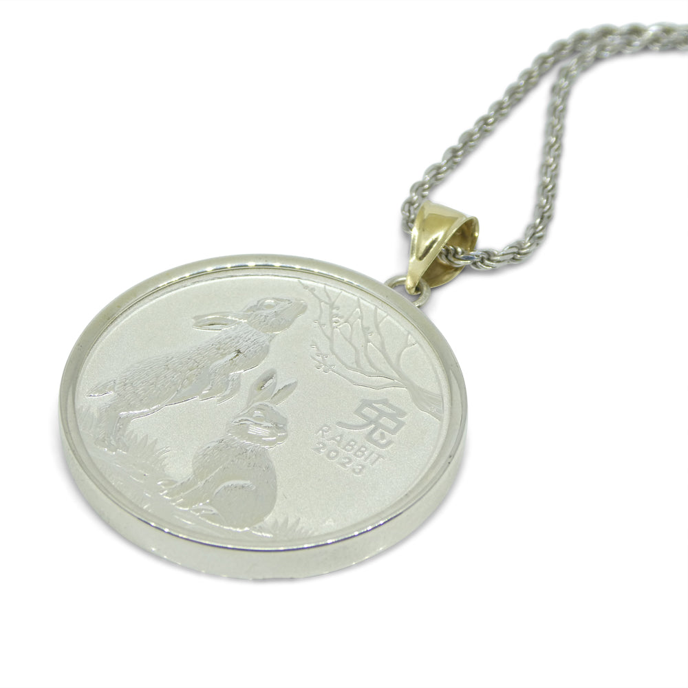 Year of the Rabbit Half Ounce Australian Coin Necklace set in Sterling Silver with a 14k Yellow Gold Bail - Skyjems Wholesale Gemstones