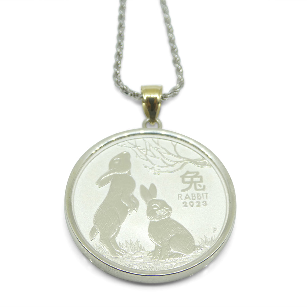 Year of the Rabbit Half Ounce Australian Coin Necklace set in Sterling Silver with a 14k Yellow Gold Bail - Skyjems Wholesale Gemstones