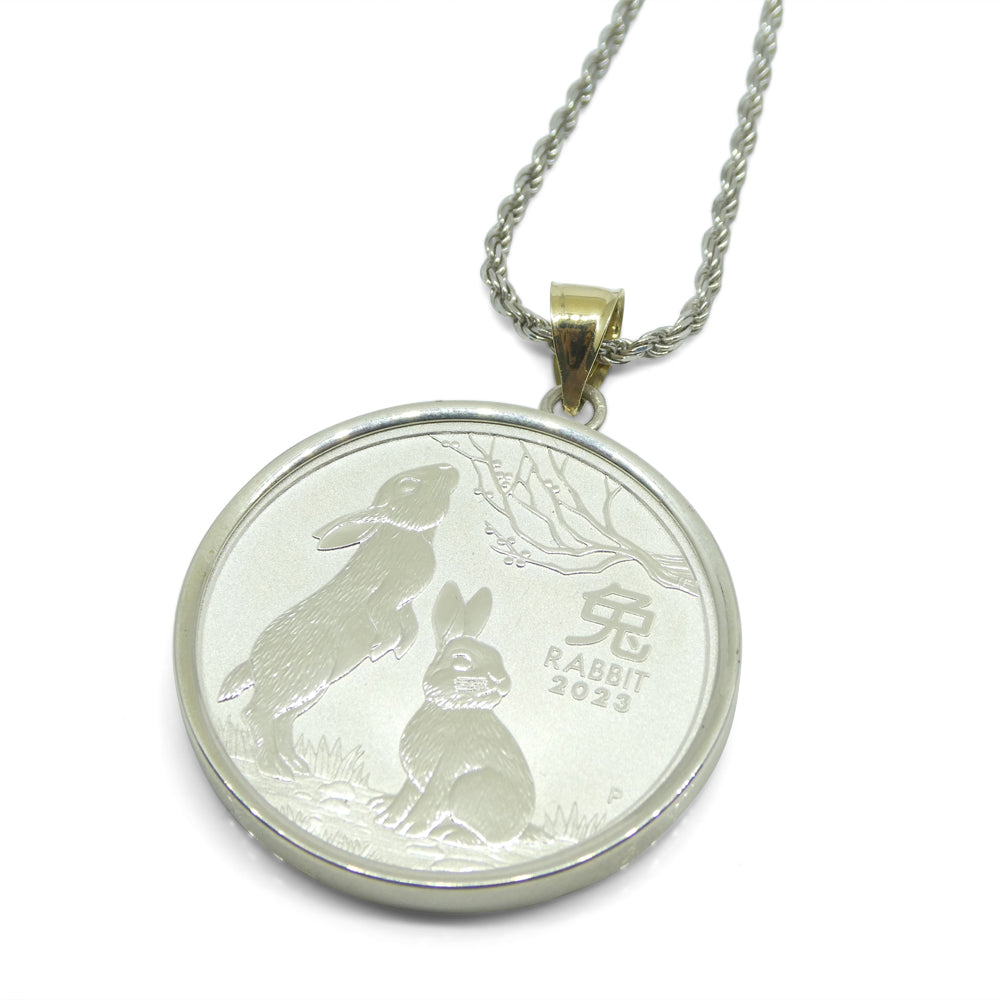 Year of the Rabbit Half Ounce Australian Coin Necklace set in Sterling Silver with a 14k Yellow Gold Bail - Skyjems Wholesale Gemstones