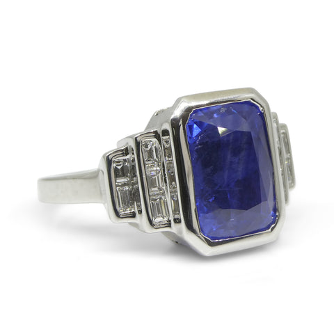 5.62ct Cushion Blue Sapphire, Diamond Engagement Ring set in 18k White Gold, GIA Certified