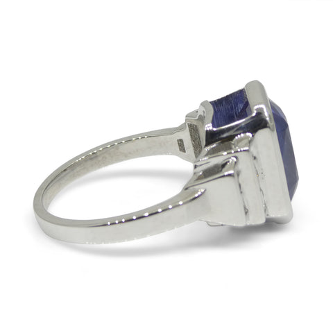 5.62ct Cushion Blue Sapphire, Diamond Engagement Ring set in 18k White Gold, GIA Certified