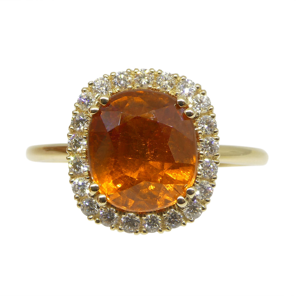 4.23ct Cushion Vivid Fanta Orange Spessartine Garnet, Diamond Engagement Ring set in 14k Yellow Gold, GIA Certified