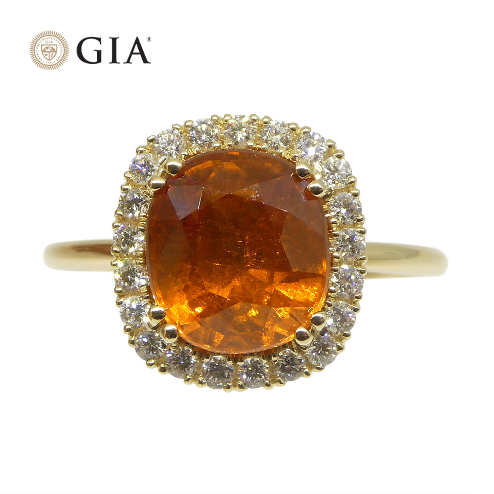 4.23ct Cushion Vivid Fanta Orange Spessartine Garnet, Diamond Engagement Ring set in 14k Yellow Gold, GIA Certified - Skyjems Wholesale Gemstones