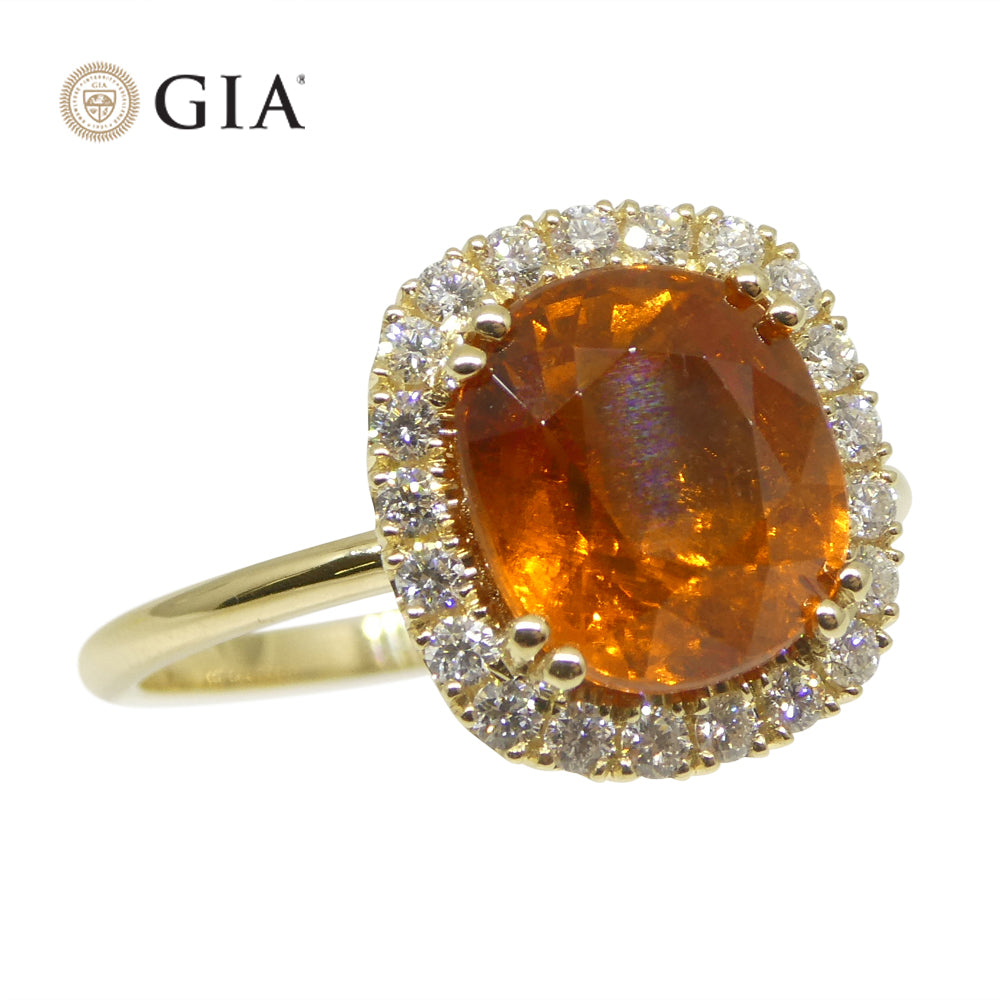 4.23ct Cushion Vivid Fanta Orange Spessartine Garnet, Diamond Engagement Ring set in 14k Yellow Gold, GIA Certified - Skyjems Wholesale Gemstones