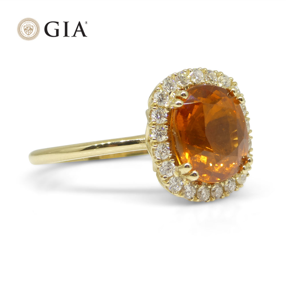 4.23ct Cushion Vivid Fanta Orange Spessartine Garnet, Diamond Engagement Ring set in 14k Yellow Gold, GIA Certified - Skyjems Wholesale Gemstones