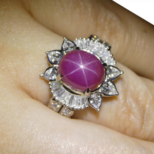4.60ct Oval Red Star Ruby, Diamond Ring set in Platinum - Skyjems Wholesale Gemstones