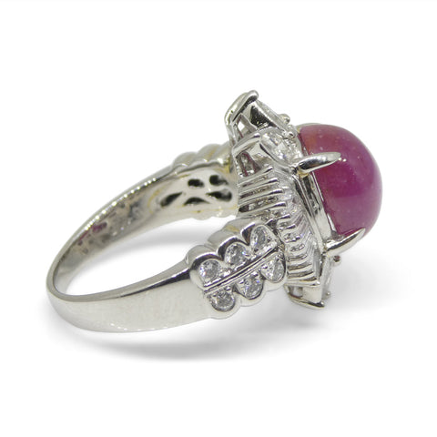 4.60ct Oval Red Star Ruby, Diamond Ring set in Platinum, GIA Certified Unheated