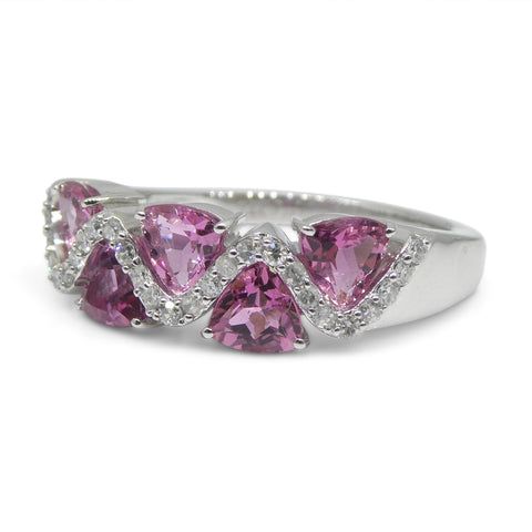 1.60ct Trillion Pink Tourmaline, Diamond Ring set in 14k White Gold