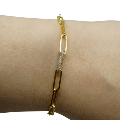 0.15ct Diamond Paperclip Chain Bracelet set in 14k Yellow Gold Vermeil 0.925