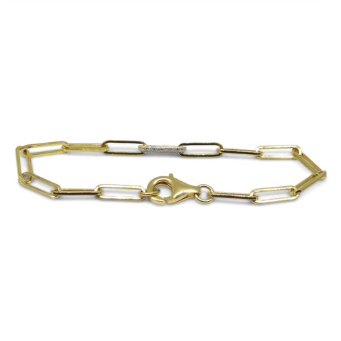 0.15ct Diamond Paperclip Chain Bracelet set in 14k Yellow Gold Vermeil 0.925