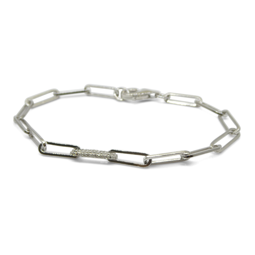 0.15ct Diamond Paperclip Chain Bracelet set in 14k White Gold Vermeil 0.925 - Skyjems Wholesale Gemstones