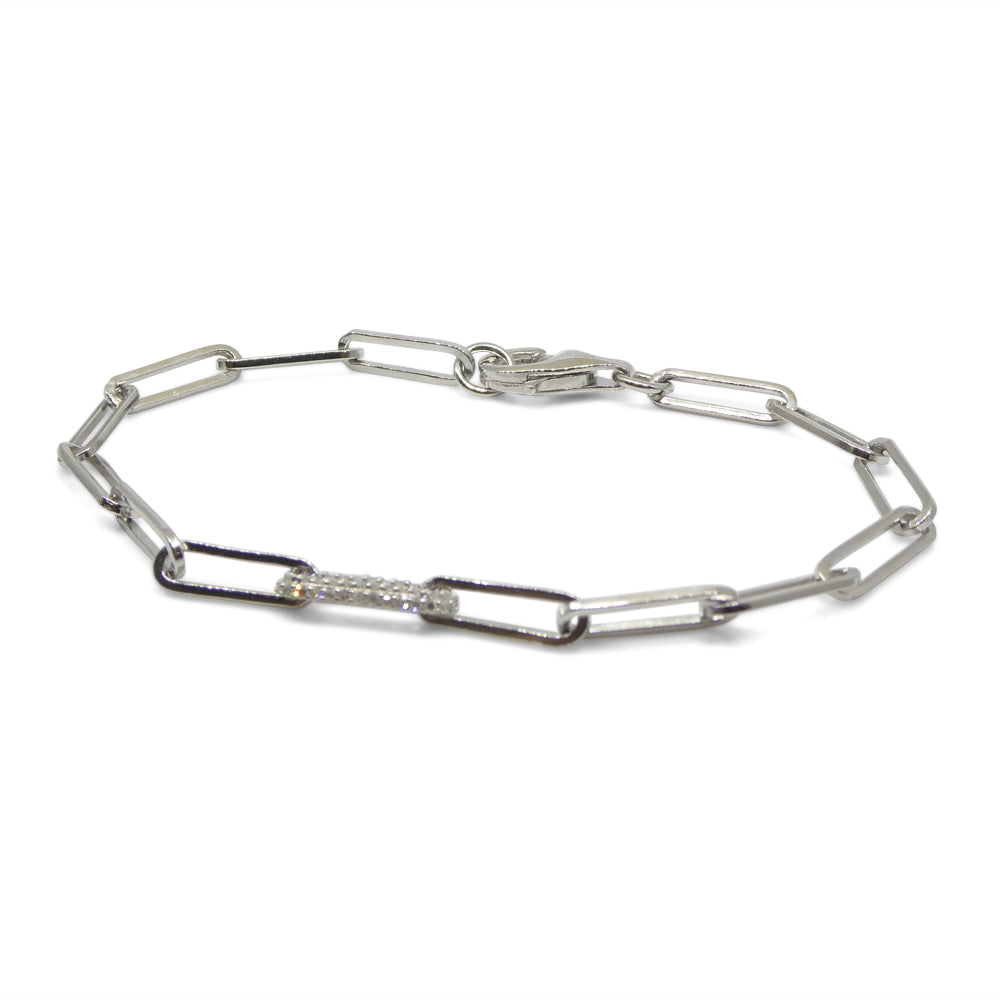 0.15ct Diamond Paperclip Chain Bracelet set in 14k White Gold Vermeil 0.925 - Skyjems Wholesale Gemstones