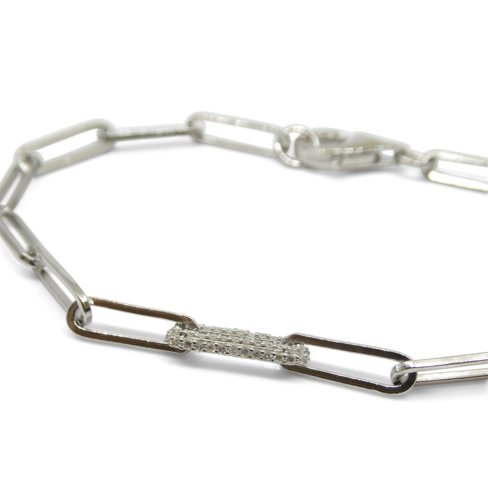 0.15ct Diamond Paperclip Chain Bracelet set in 14k White Gold Vermeil 0.925 - Skyjems Wholesale Gemstones