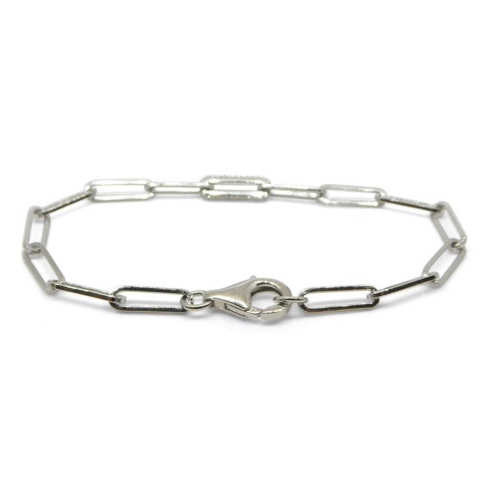 0.15ct Diamond Paperclip Chain Bracelet set in 14k White Gold Vermeil 0.925 - Skyjems Wholesale Gemstones