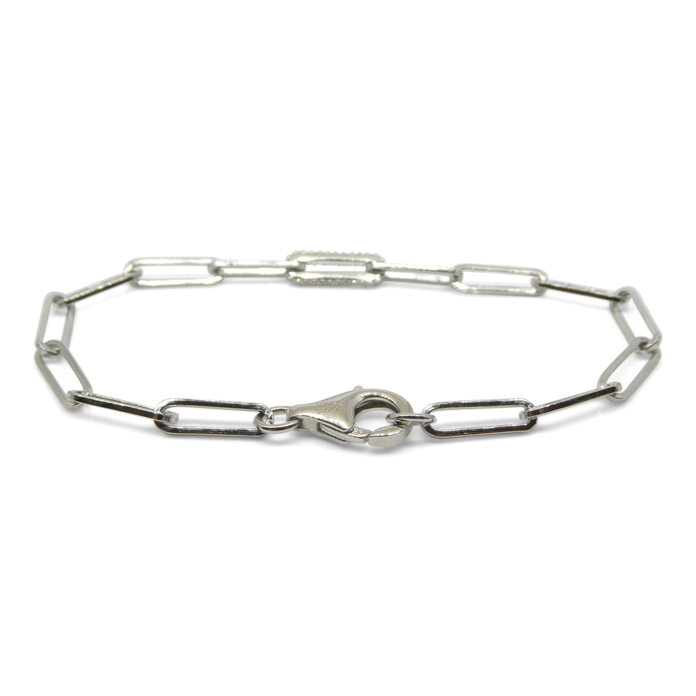 0.15ct Diamond Paperclip Chain Bracelet set in 14k White Gold Vermeil 0.925 - Skyjems Wholesale Gemstones