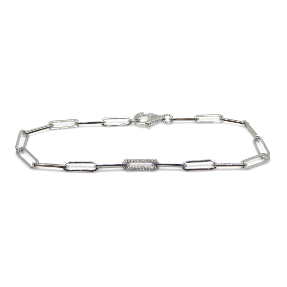 0.15ct Diamond Paperclip Chain Bracelet set in 14k White Gold Vermeil 0.925 - Skyjems Wholesale Gemstones