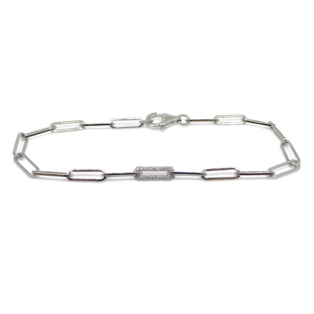 0.15ct Diamond Paperclip Chain Bracelet set in 14k White Gold Vermeil 0.925 - Skyjems Wholesale Gemstones