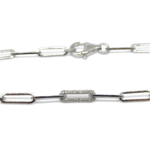 0.15ct Diamond Paperclip Chain Bracelet set in 14k White Gold Vermeil 0.925