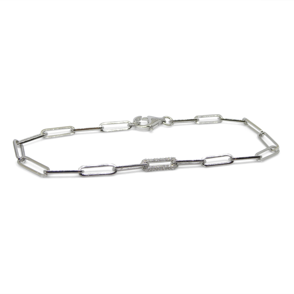 0.15ct Diamond Paperclip Chain Bracelet set in 14k White Gold Vermeil 0.925 - Skyjems Wholesale Gemstones