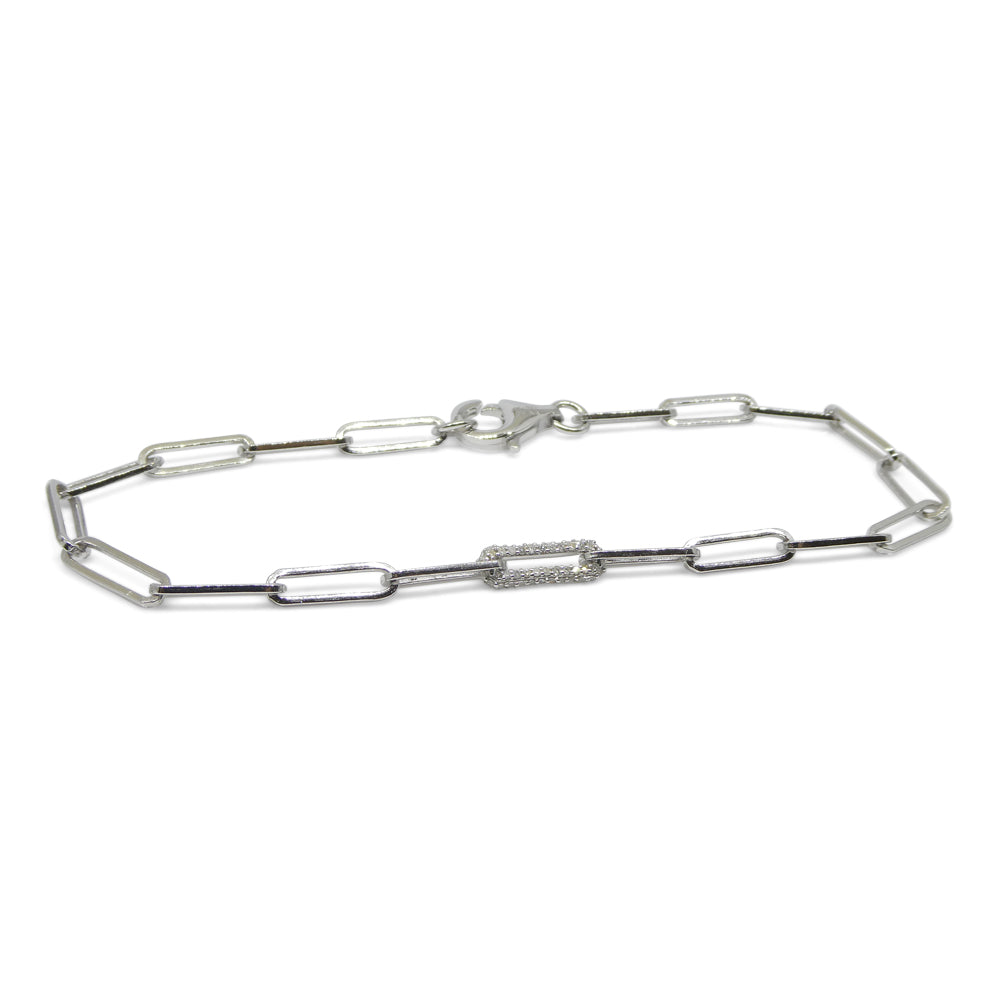 0.15ct Diamond Paperclip Chain Bracelet set in 14k White Gold Vermeil 0.925 - Skyjems Wholesale Gemstones