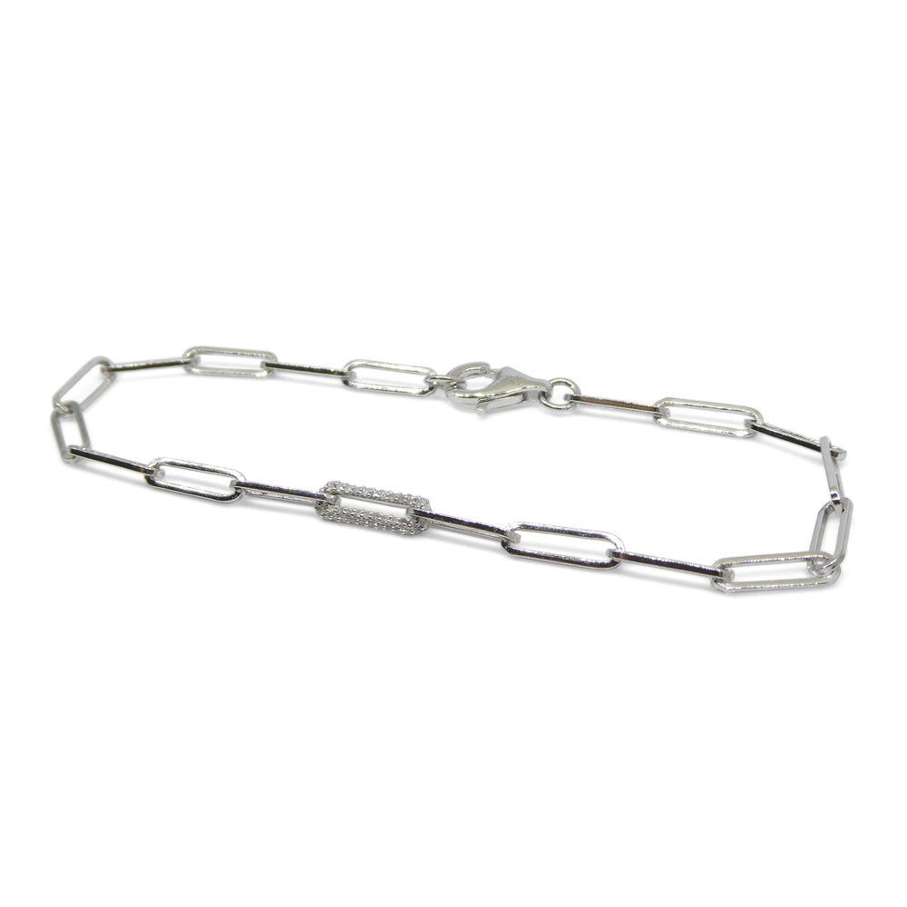 0.15ct Diamond Paperclip Chain Bracelet set in 14k White Gold Vermeil 0.925 - Skyjems Wholesale Gemstones