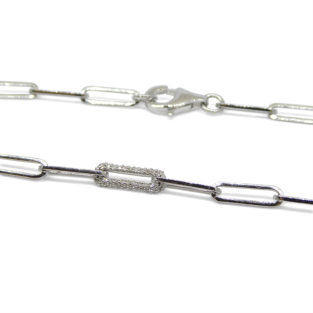 0.15ct Diamond Paperclip Chain Bracelet set in 14k White Gold Vermeil 0.925 - Skyjems Wholesale Gemstones