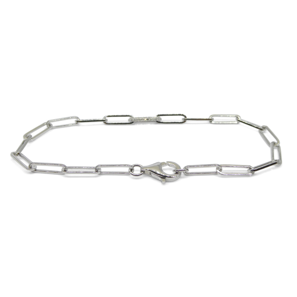 0.15ct Diamond Paperclip Chain Bracelet set in 14k White Gold Vermeil 0.925 - Skyjems Wholesale Gemstones