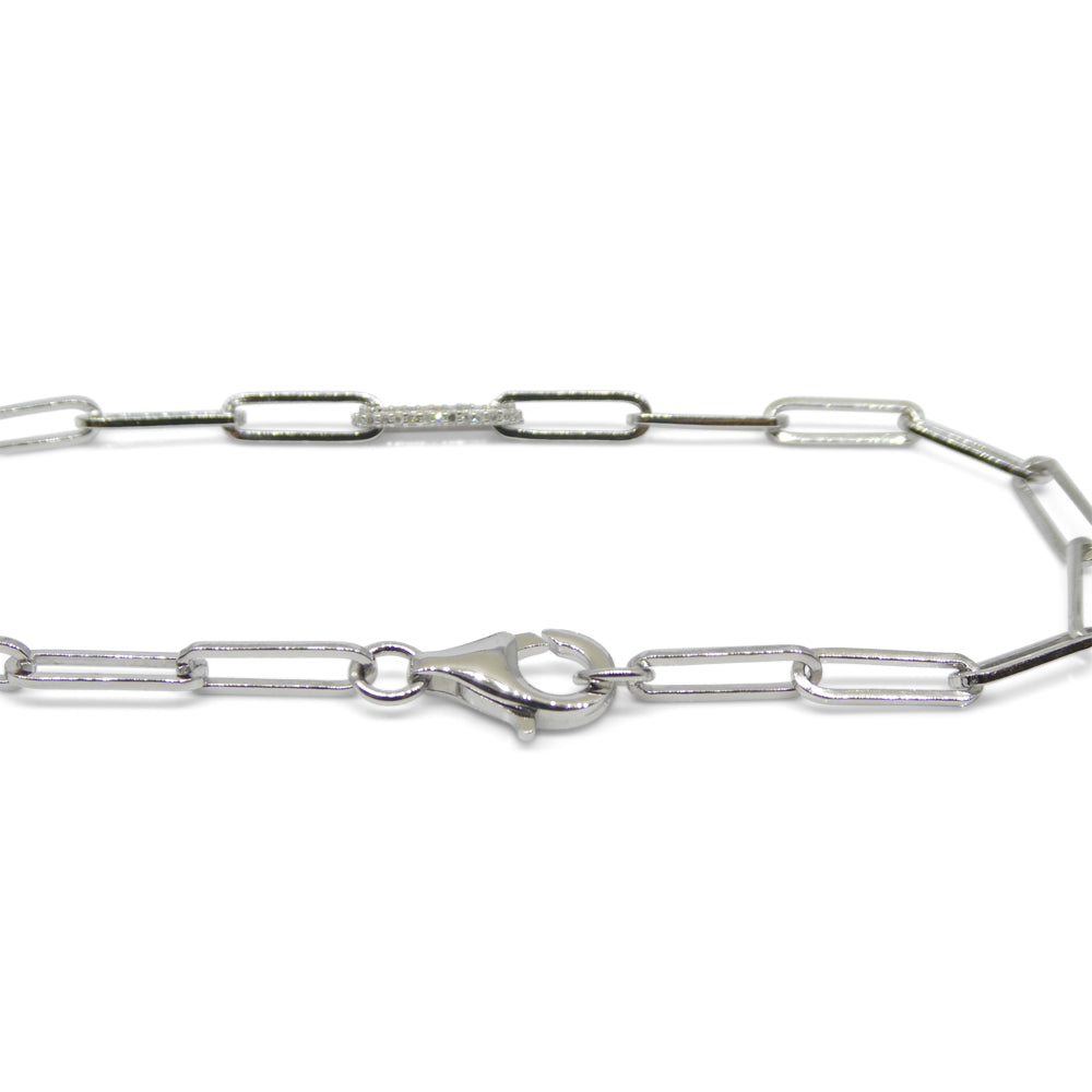 0.15ct Diamond Paperclip Chain Bracelet set in 14k White Gold Vermeil 0.925 - Skyjems Wholesale Gemstones