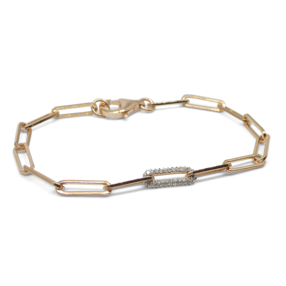 0.15ct Diamond Paperclip Chain Bracelet set in 14k Pink/Rose Gold Vermeil 0.925 - Skyjems Wholesale Gemstones