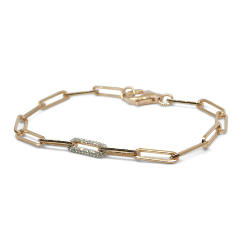 0.15ct Diamond Paperclip Chain Bracelet set in 14k Pink/Rose Gold Vermeil 0.925