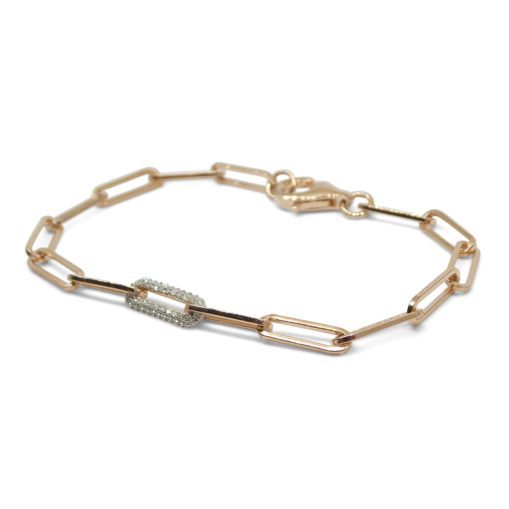 0.15ct Diamond Paperclip Chain Bracelet set in 14k Pink/Rose Gold Vermeil 0.925 - Skyjems Wholesale Gemstones