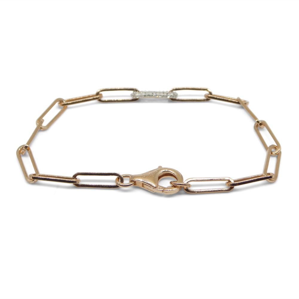 0.15ct Diamond Paperclip Chain Bracelet set in 14k Pink/Rose Gold Vermeil 0.925 - Skyjems Wholesale Gemstones