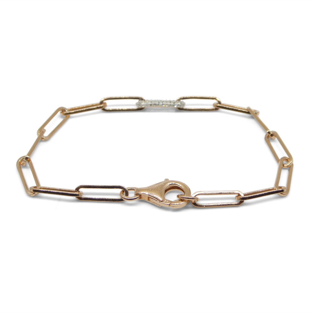 0.15ct Diamond Paperclip Chain Bracelet set in 14k Pink/Rose Gold Vermeil 0.925 - Skyjems Wholesale Gemstones