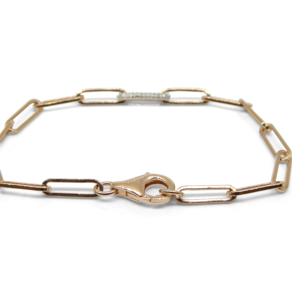 0.15ct Diamond Paperclip Chain Bracelet set in 14k Pink/Rose Gold Vermeil 0.925 - Skyjems Wholesale Gemstones