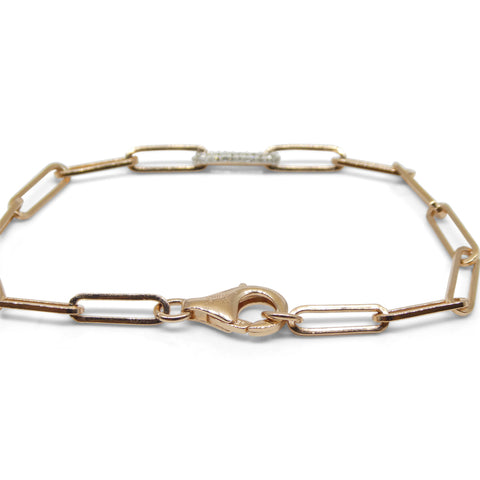 0.15ct Diamond Paperclip Chain Bracelet set in 14k Pink/Rose Gold Vermeil 0.925