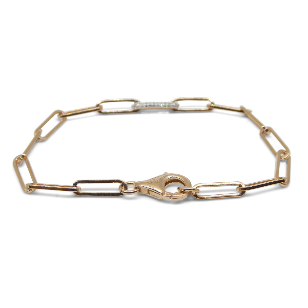 0.15ct Diamond Paperclip Chain Bracelet set in 14k Pink/Rose Gold Vermeil 0.925 - Skyjems Wholesale Gemstones