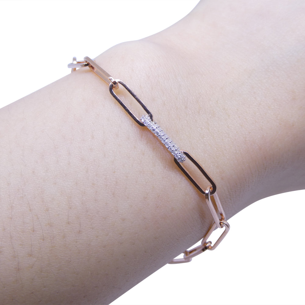 0.15ct Diamond Paperclip Chain Bracelet set in 14k Pink/Rose Gold Vermeil 0.925 - Skyjems Wholesale Gemstones