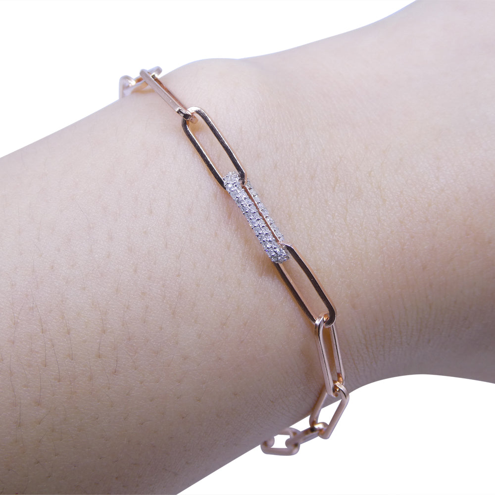 0.15ct Diamond Paperclip Chain Bracelet set in 14k Pink/Rose Gold Vermeil 0.925 - Skyjems Wholesale Gemstones