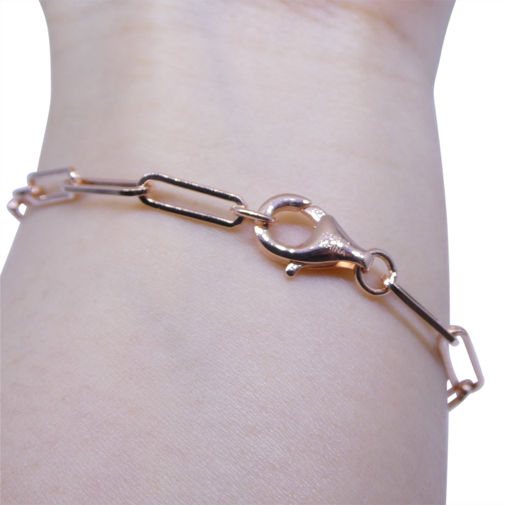 0.15ct Diamond Paperclip Chain Bracelet set in 14k Pink/Rose Gold Vermeil 0.925 - Skyjems Wholesale Gemstones