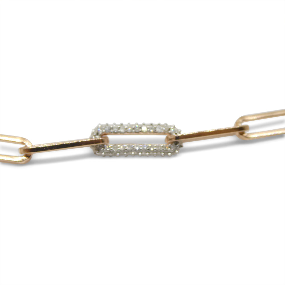 0.15ct Diamond Paperclip Chain Bracelet set in 14k Pink/Rose Gold Vermeil 0.925 - Skyjems Wholesale Gemstones