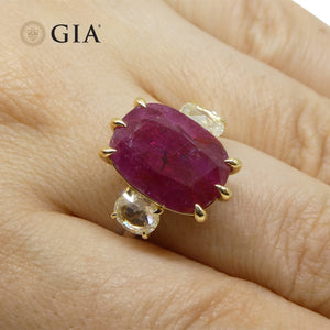 10.94ct Red Ruby, Diamond Three Stone Engagement Ring set in 18k White and Yellow Gold, GIA Certified Afghanistan Unheated - Skyjems Wholesale Gemstones