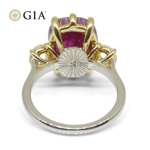 10.94ct Red Ruby, Diamond Three Stone Engagement Ring set in 18k White and Yellow Gold, GIA Certified Afghanistan Unheated