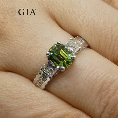 1.64ct Demantoid Garnet, Diamond Statement or Engagement Ring set in 14k White Gold, GIA Certified - Skyjems Wholesale Gemstones