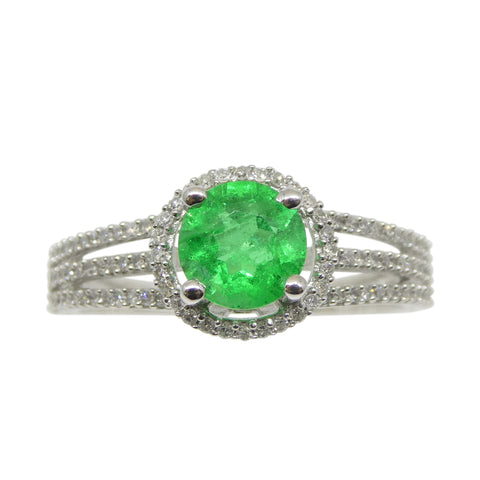0.61ct Colombian Emerald, Diamond Statement or Engagement Ring set in 14k White Gold