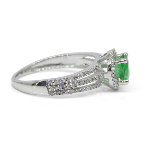 0.61ct Colombian Emerald, Diamond Statement or Engagement Ring set in 14k White Gold