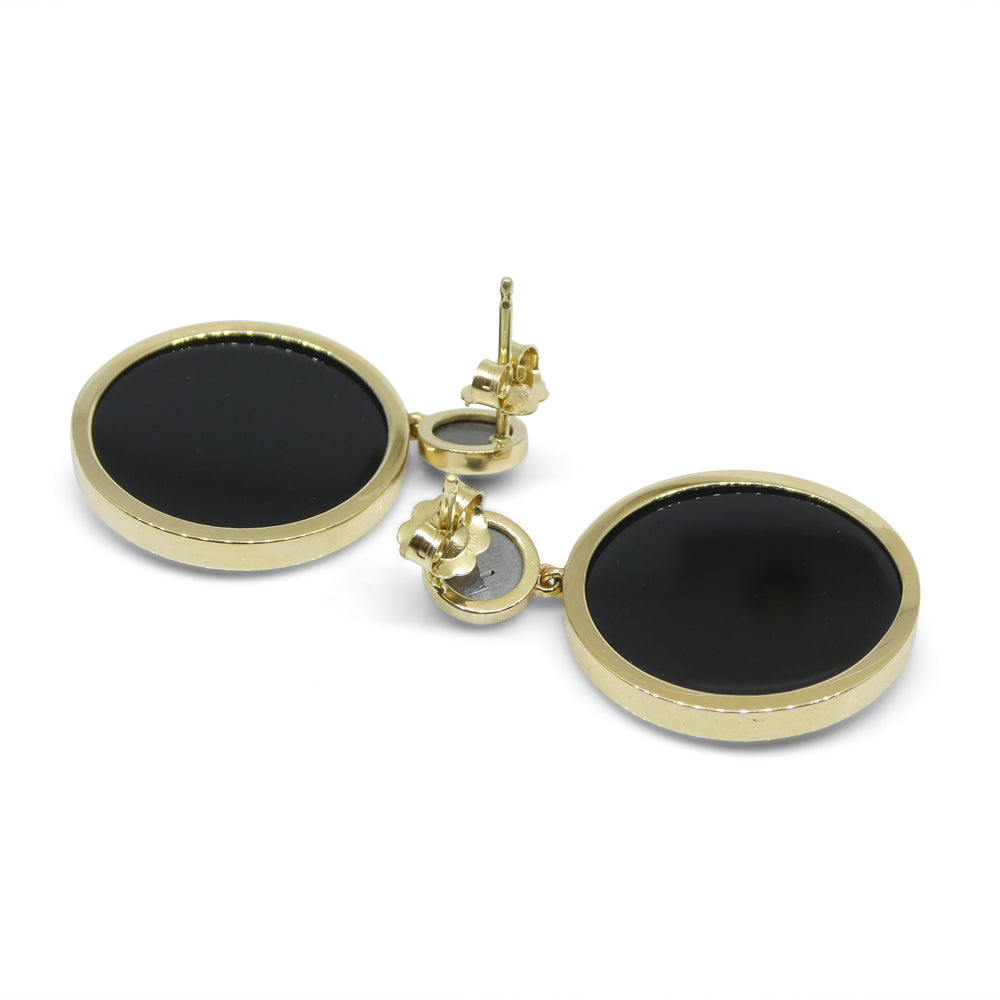 Black Agate Medusa Cameo Earrings with Rose Cut Black Diamonds set in 14k Yellow Gold - Skyjems Wholesale Gemstones