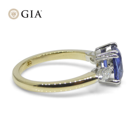 2.03ct Cushion Blue Sapphire, Diamond Statement or Engagement Ring set in 18k Yellow and White Gold, GIA Certified Sri Lanka