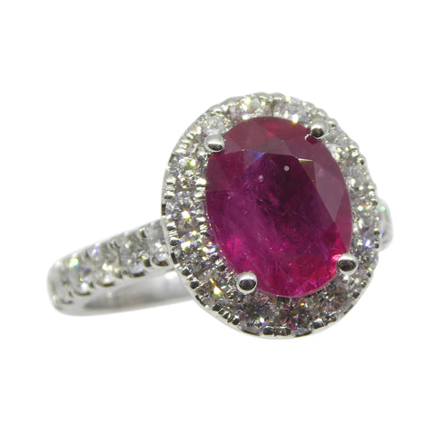 2.08ct Red Ruby, Diamond Halo Statement or Engagement Ring set in 14k White Gold