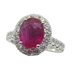 2.08ct Red Ruby, Diamond Halo Engagement Ring set in 14k White Gold - Skyjems Wholesale Gemstones
